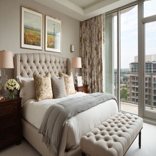 Modern Guest Room Design With Beige Upholstered Fabric