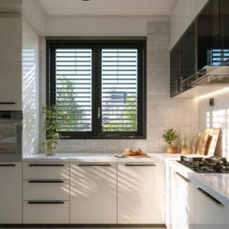Modern Kitchen Window Design With A Black UPVC Frame