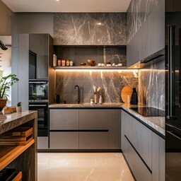 Contemporary L-Shaped Kitchen Design with Blossom Magnolia and Granite ...