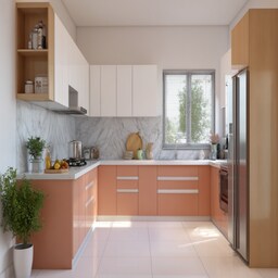 Contemporary U-Shaped Kitchen Design with Terrazzo Countertop