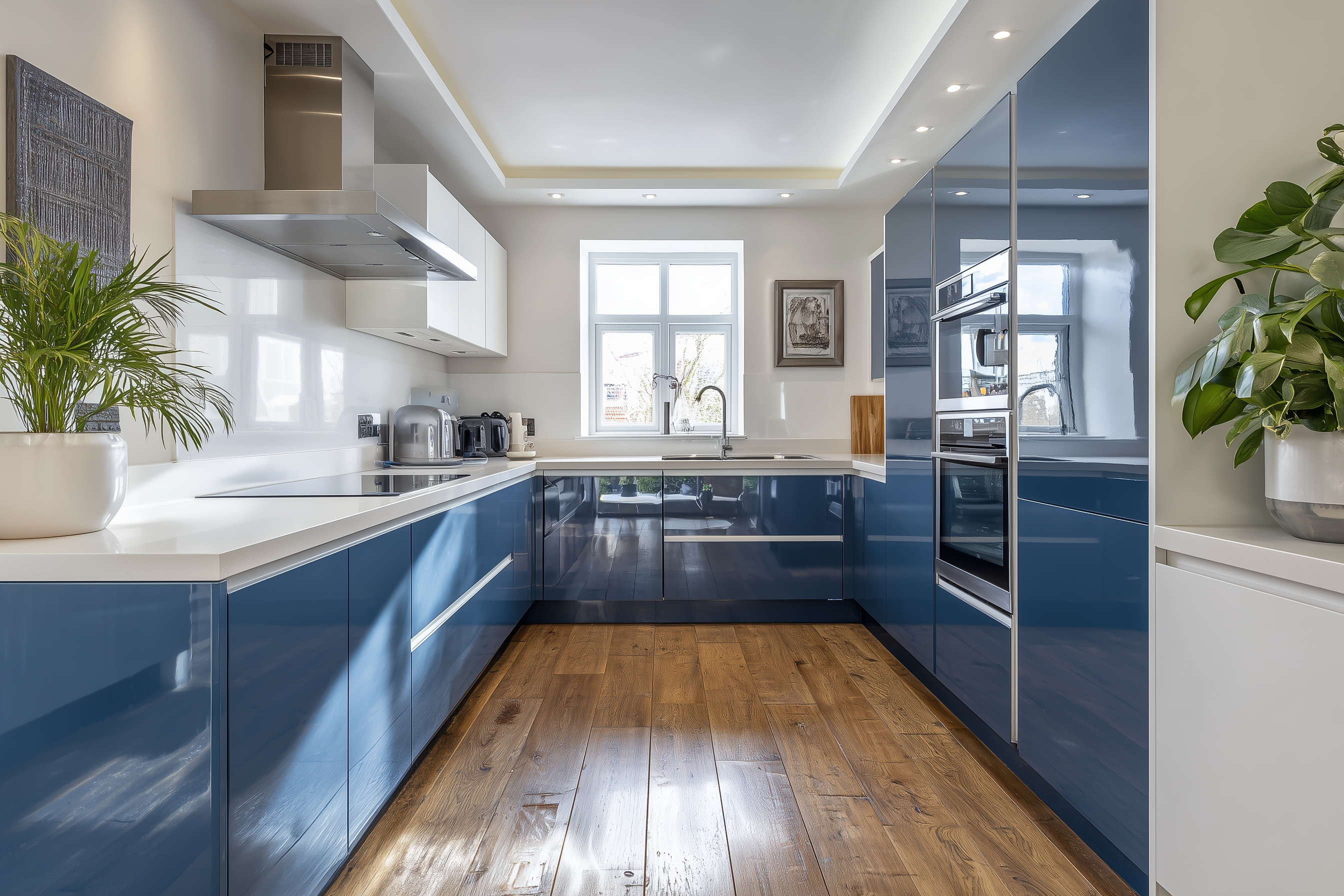 Modern L-Shaped Kitchen Design with Quartz Counters and Integrated ...