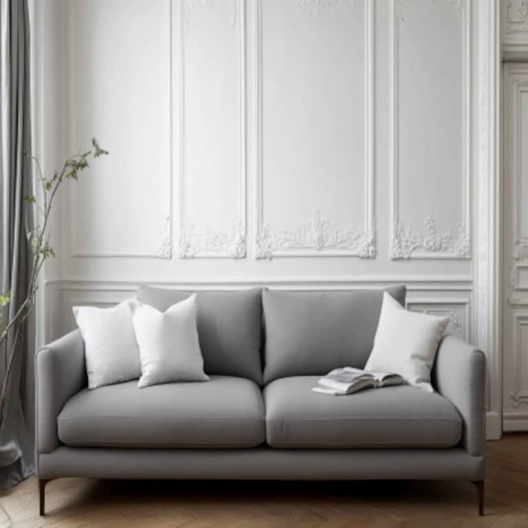 Modern Living Room Design with Grey Sofa and Wall Trim