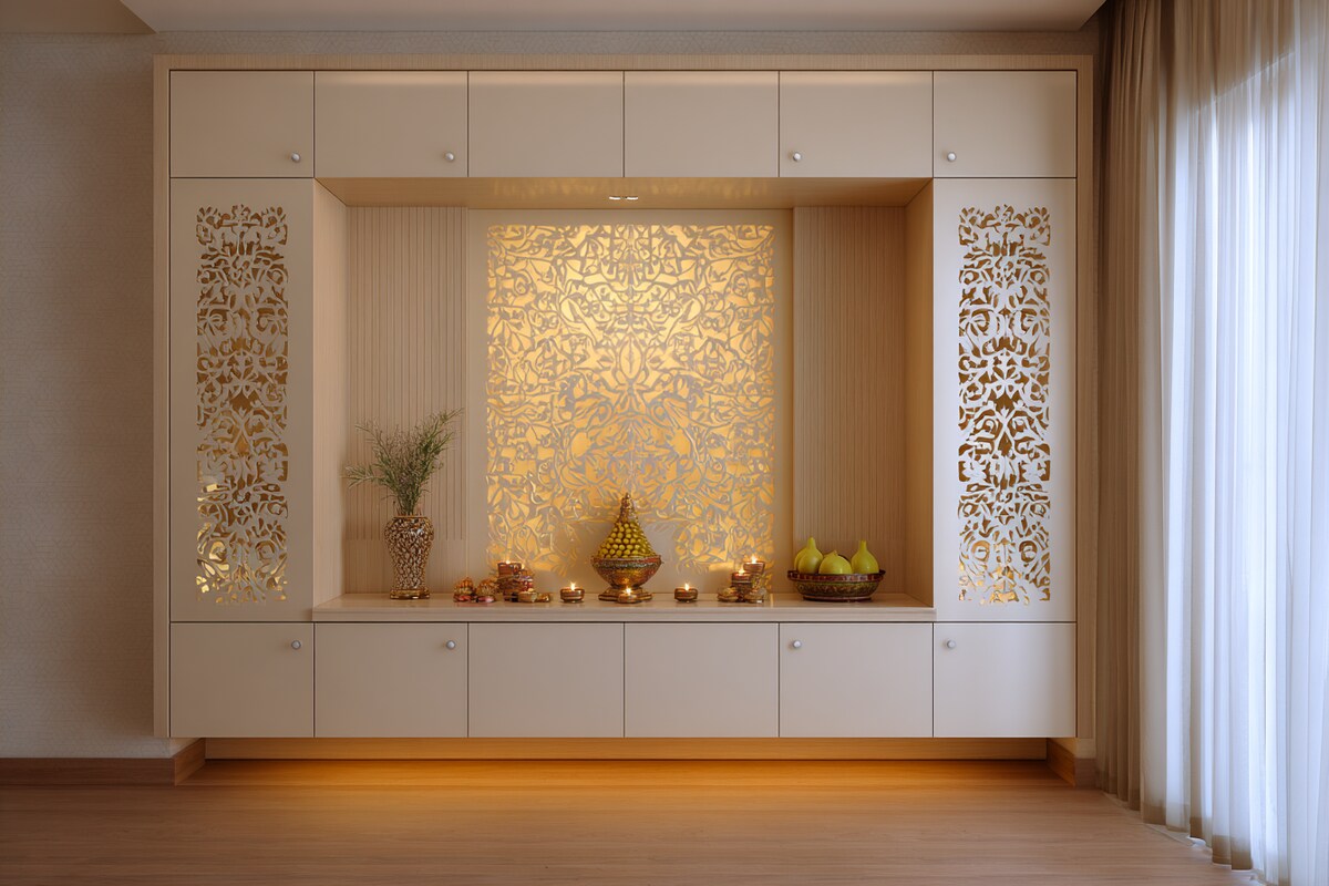 Modern Mandir Design With Backlit CNC