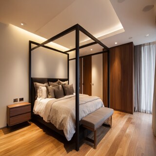 Modern Master Bedroom Design with Four-Poster King Bed and Wardrobe