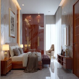Modern Master Bedroom Design With Elegant Marble Wall Tile