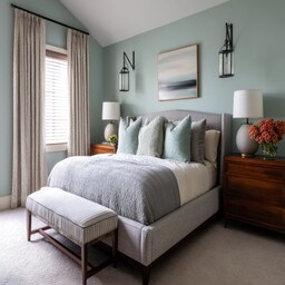 Modern Master Bedroom Design With Beige Textured Wall Paint