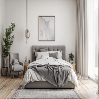 Modern Master Bedroom Design with Grey Upholstered Queen Bed