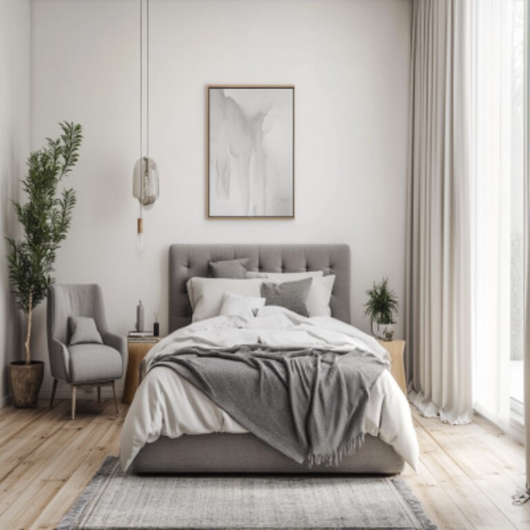 Modern Master Bedroom Design with Grey Upholstered Queen Bed