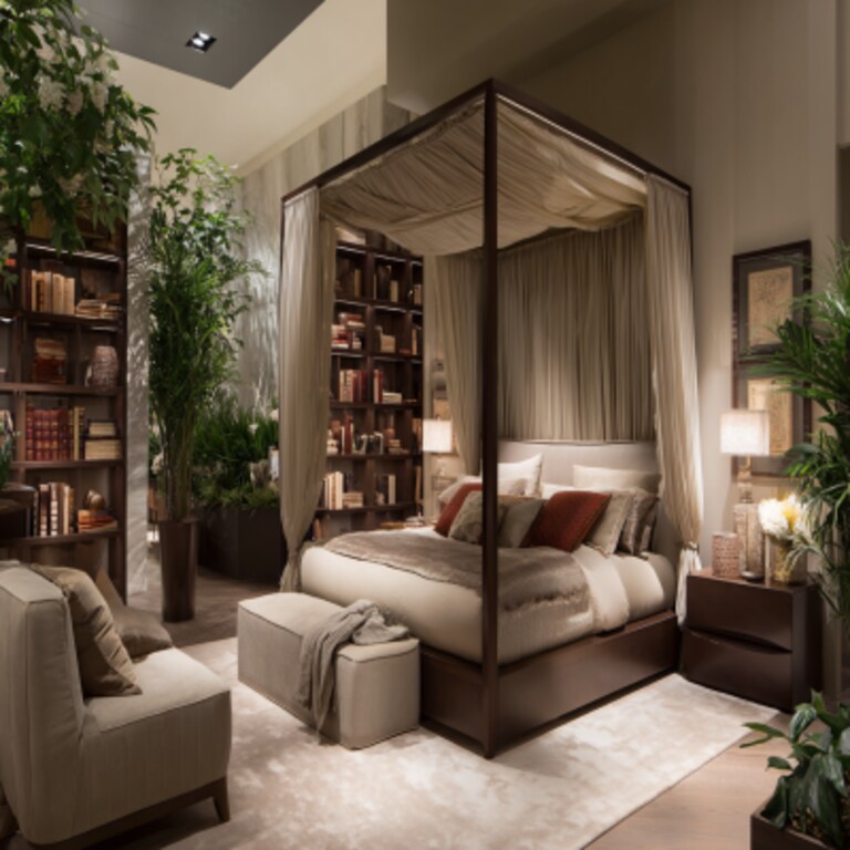 Modern Master Bedroom Design With King Size Canopy Bed and Storage Units
