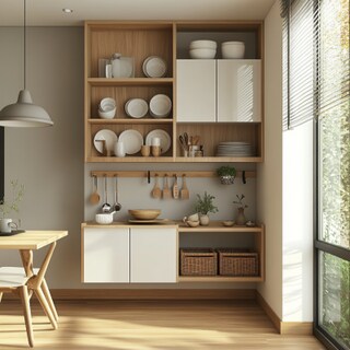 Modern Modular Crockery Unit Design with Open Shelves