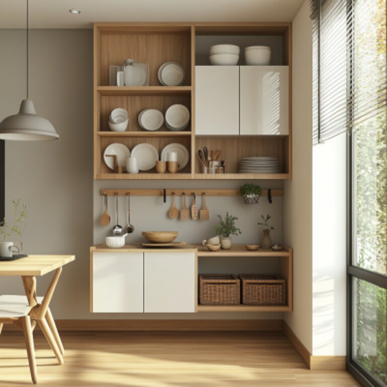 Modern Modular Crockery Unit Design with Open Shelves Modern Modular Crockery Unit Design with Open Shelves