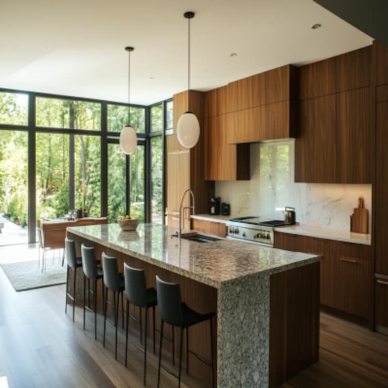 Modern Open Kitchen Design in Walnut with Granite Countertop