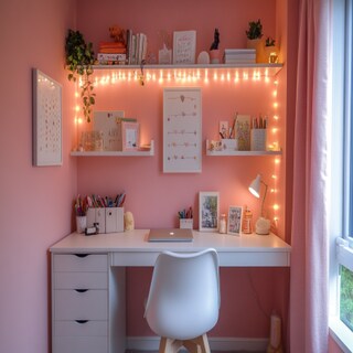 Modern Persian Pink Study Room Design With White Accent Chair