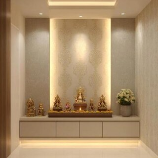 Modern Pooja Room Design With Elegant Wallpaper