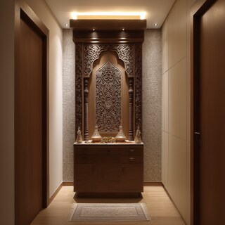 Modern Pooja Room Design With Intricate Carvings