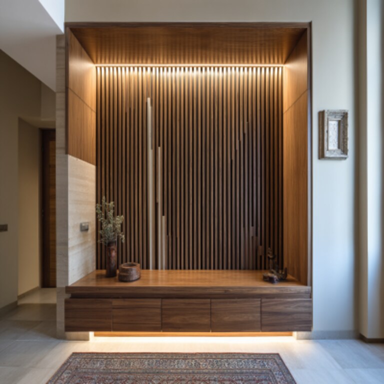 Modern Pooja Room Design Wooden Partition
