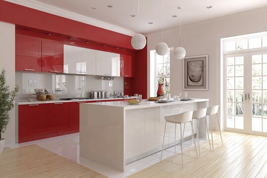 Modern Red and White Wall Colour Combination for Kitchen with Glossy ...