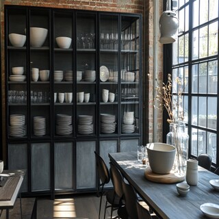 Modern Slate Crockery Unit Design with Glass Shelves