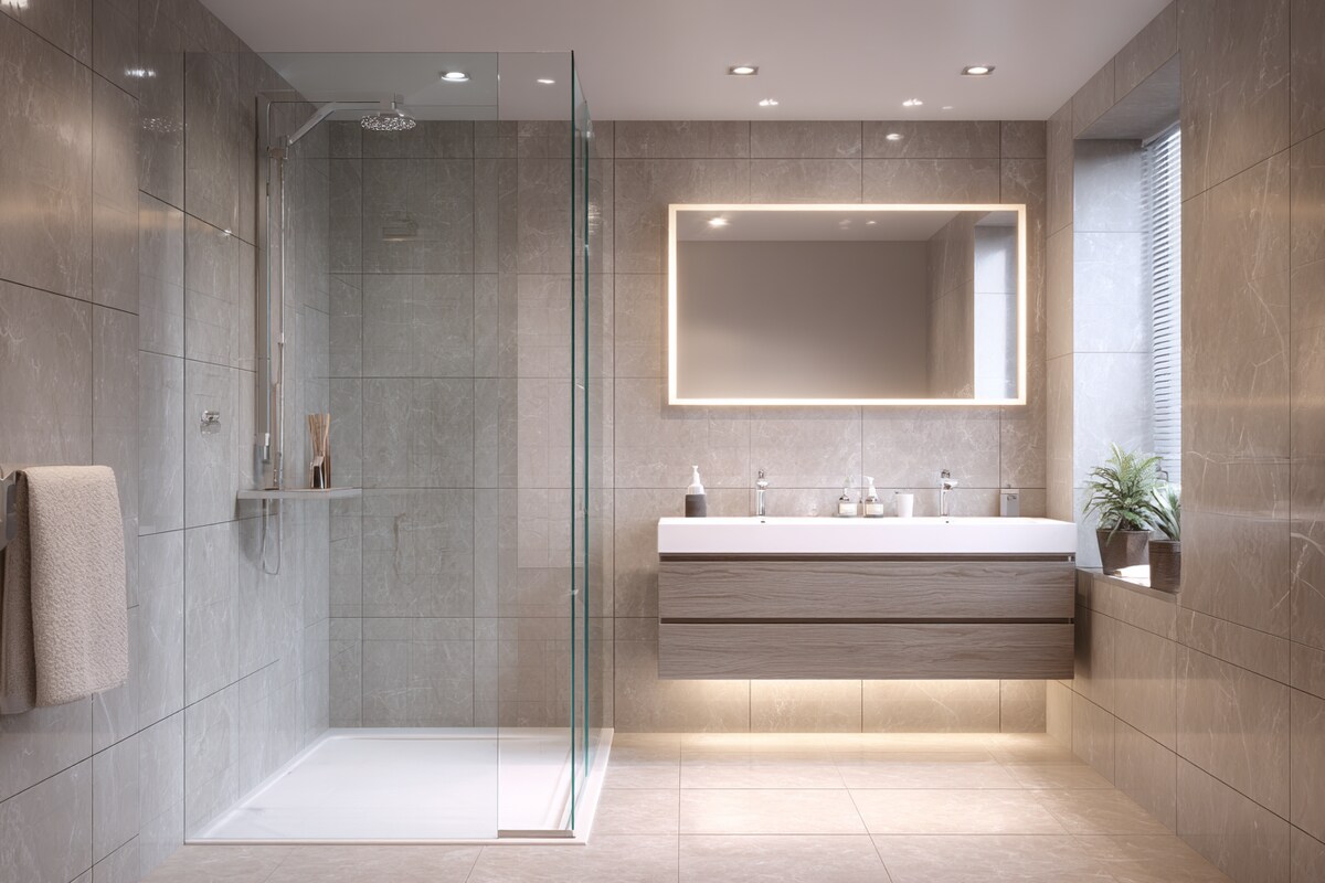 Modern Small Bathroom Design Idea With A Rectangular Mirror