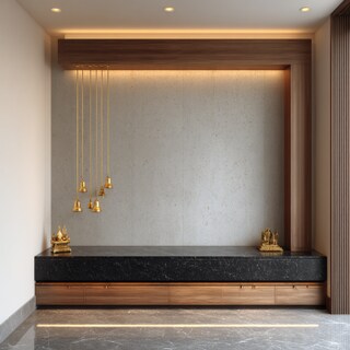 Modern Style Pooja Room Design With Black Table Top