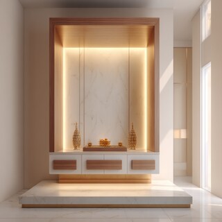 Modern Style Pooja Room Design With LED Lights