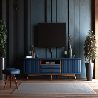 Modern TV Unit Design With Navy Blue Laminates