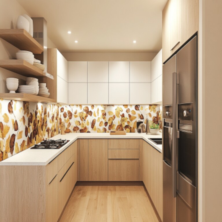 Modern U-Shaped Kitchen Design in Autumn Leaf and White