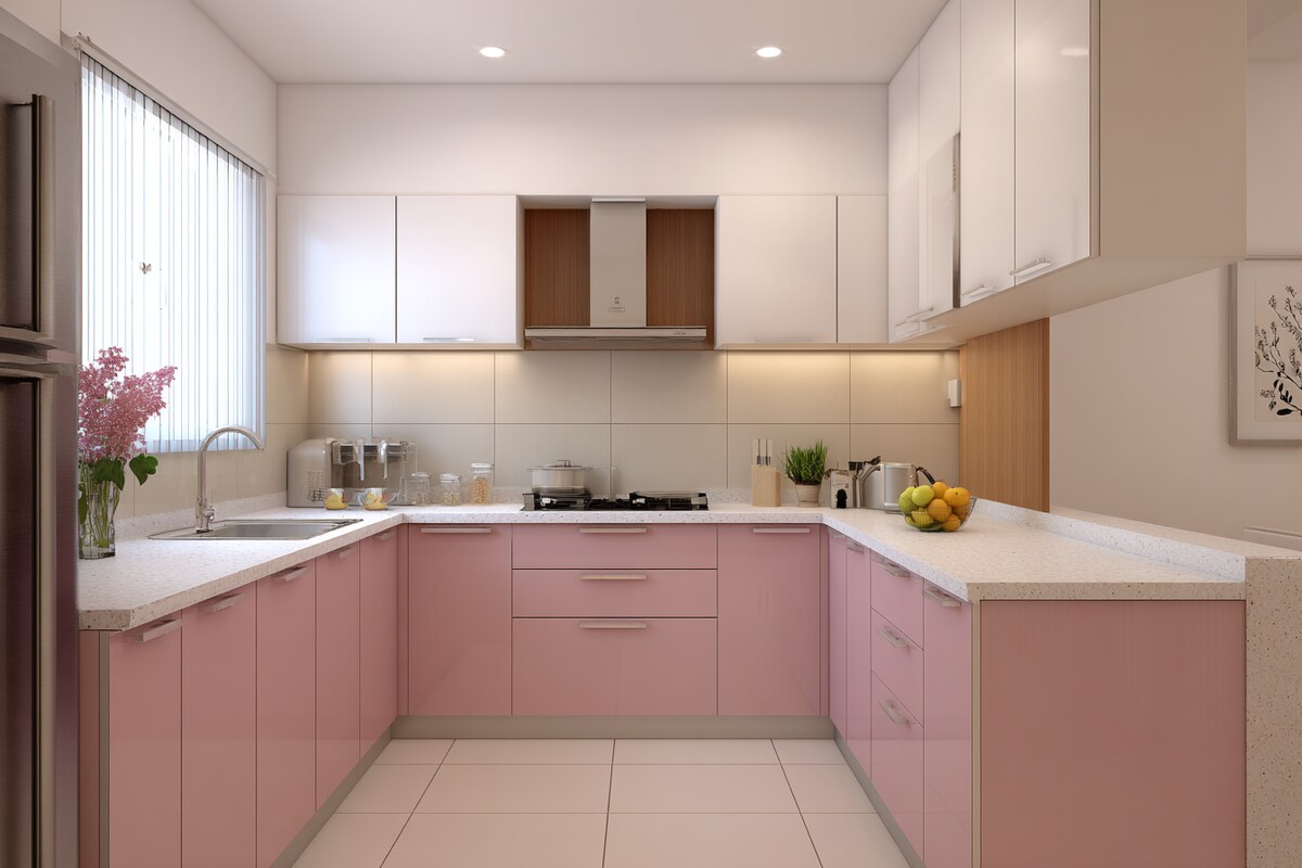 Modern U-Shaped Kitchen Design in Blossom Magnolia Finish Modern U-Shaped Kitchen Design in Blossom Magnolia Finish