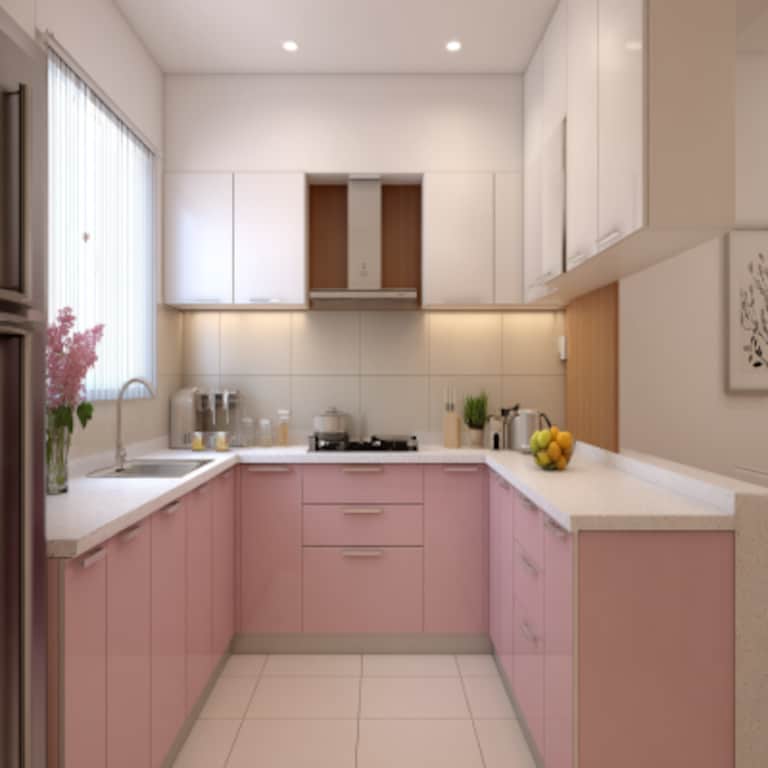 Modern U-Shaped Kitchen Design in Blossom Magnolia Finish