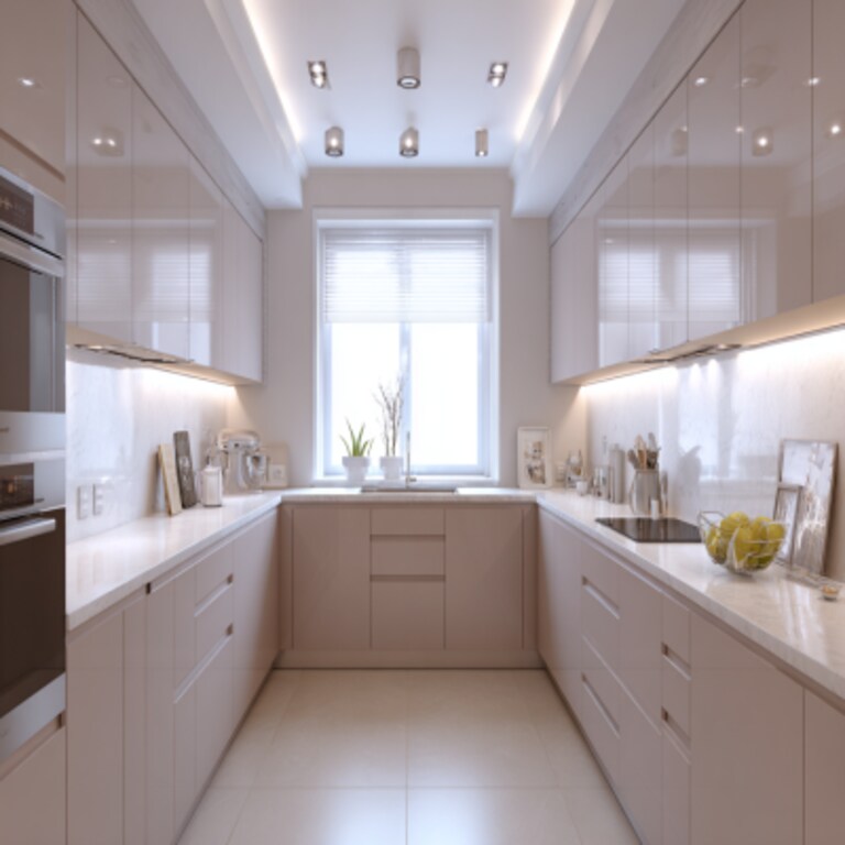 Modern U-Shaped Kitchen Design with Quartz Countertop
