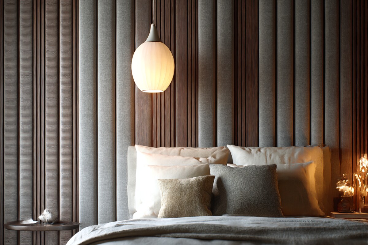 Modern Vertical Wooden and Fabric Panel Wall Design