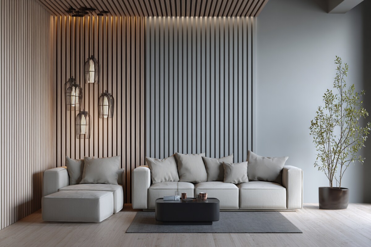 Modern Vertical Wooden Panelling with Grey Paint Wall Design
