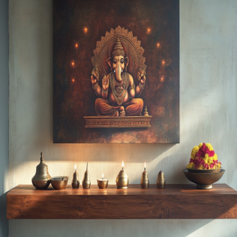 Modern Wall-Mounted Pooja Unit Design with Ganesha Artwork
