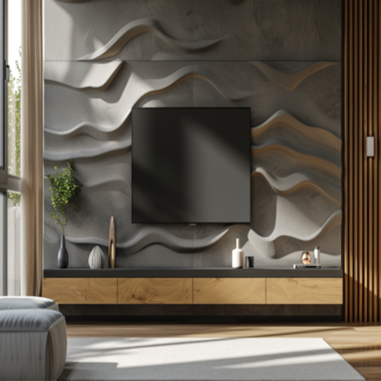 Modern Wall-Mounted TV Unit With A 3D Textured Back Panel