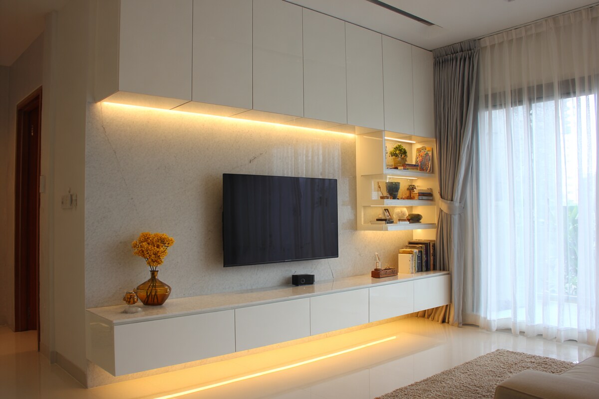 Modern Wall-Mounted TV Unit With Cove Lighting Modern Wall-Mounted TV Unit With Cove Lighting