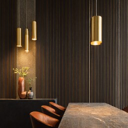 Modern Vertical Wooden and Fabric Panel Wall Design