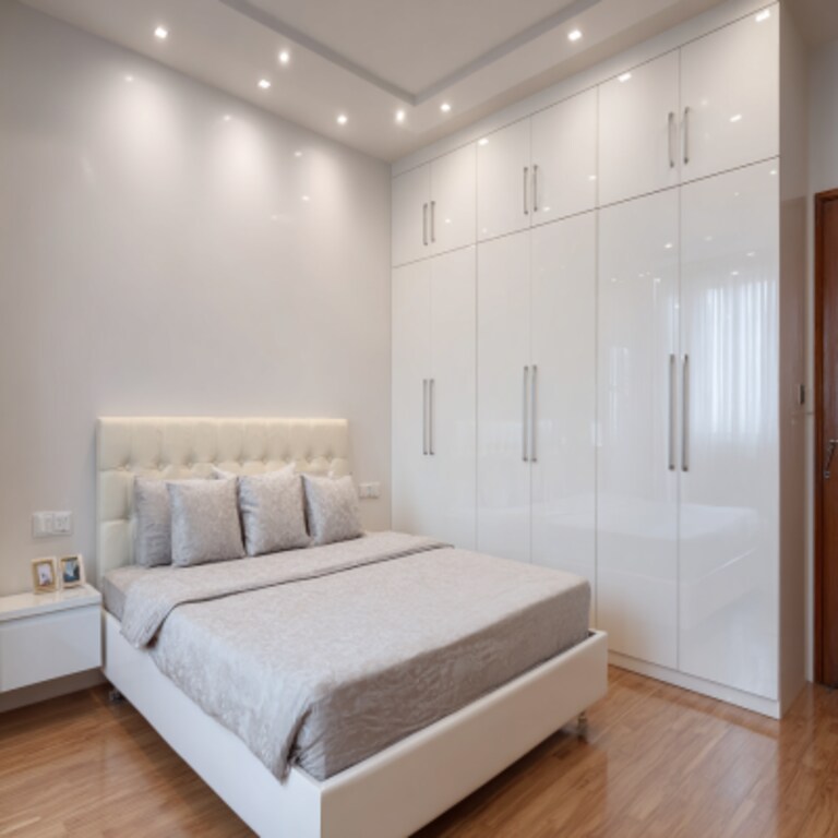 Modern White 6-Door Swing Wardrobe Design in High Gloss Finish