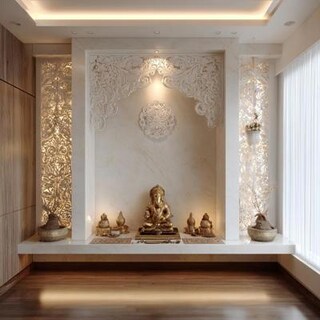 Modern White CNC Cut Jali Wall Design For Pooja Rooms