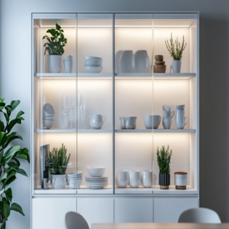 Modern White Crockery Unit Design with Glass-Front Display Storage Modern White Crockery Unit Design with Glass-Front Display Storage