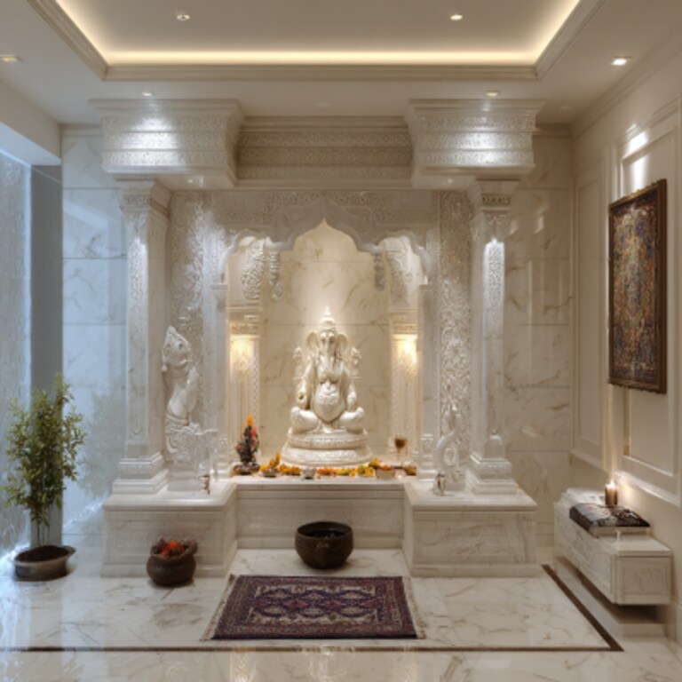Modern White Pooja Room Design
