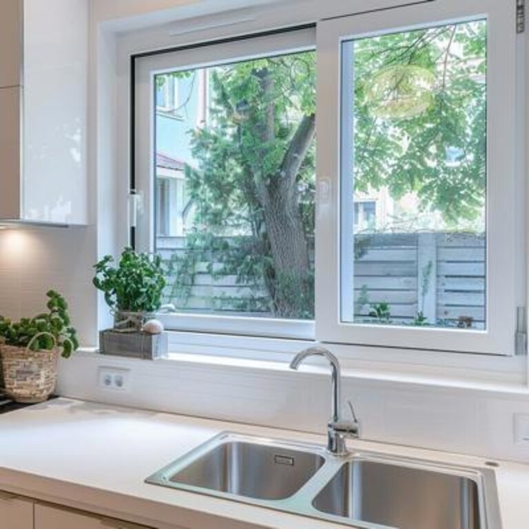 Modern White Sliding Window Design For Kitchens