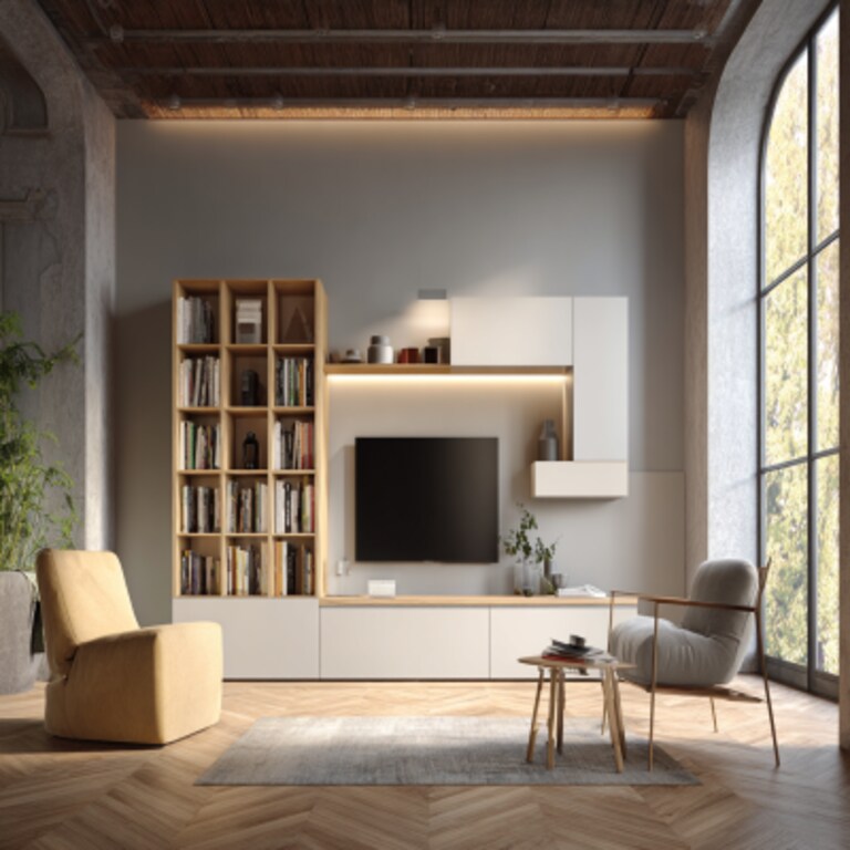 Modern White TV Unit With Open And Closed Storage