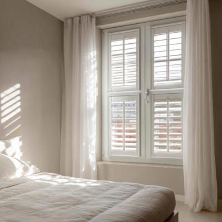 Modern White Window Design With Two Tier Shutters