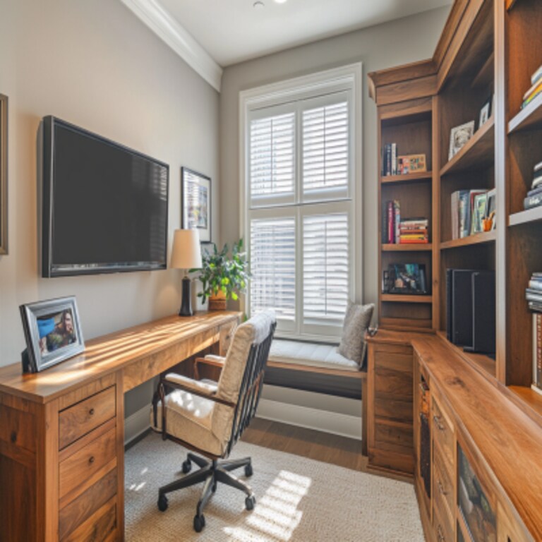 Modern Wooden Study Room Design Details With Integrated TV Unit Modern Wooden Study Room Design Details With Integrated TV Unit