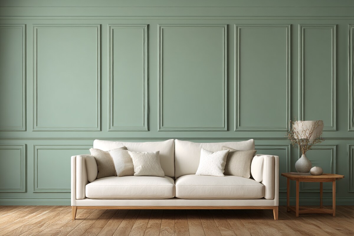Muted Sage Green Wall Trims with Paint Contemporary Wall Design