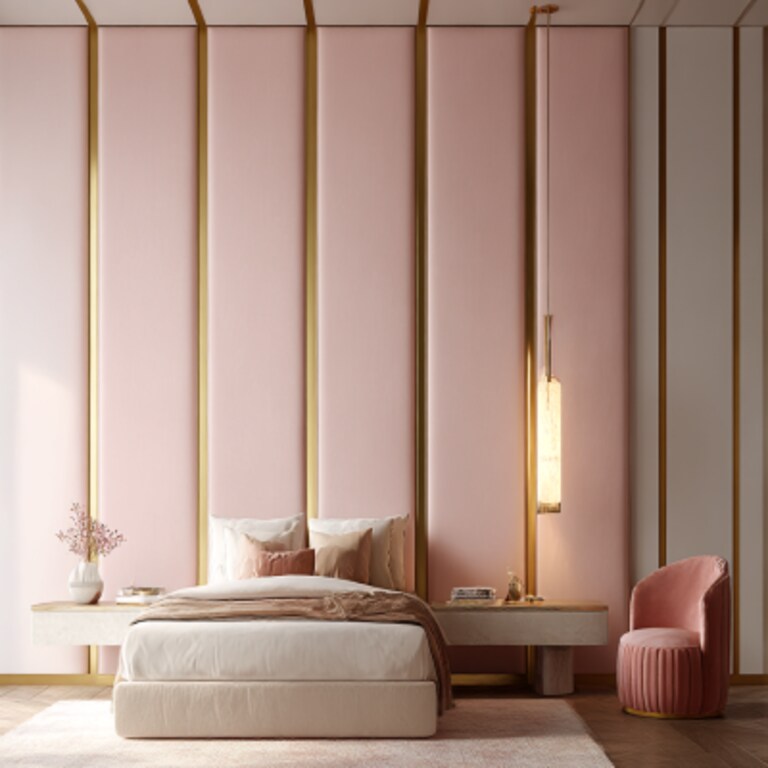 Pink Cushion Contemporary Wall Design with Gold Inlay and T-Patti Pink Cushion Contemporary Wall Design with Gold Inlay and T-Patti