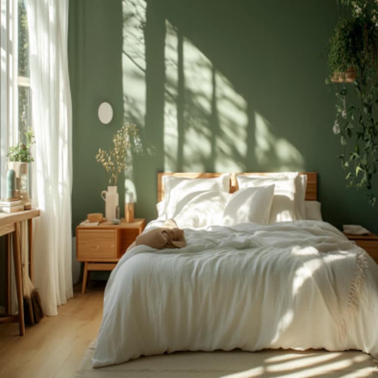 Pistachio Green Wall Paint Design for Modern Bedroom