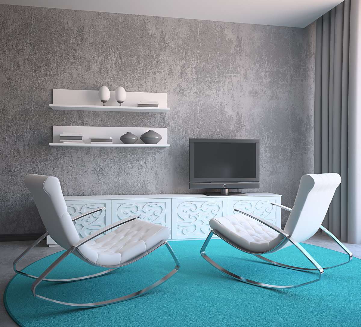 Radiating Grey and Turquoise Living Room