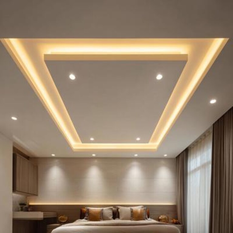 Rectangle Modern Single Layer False Ceiling Design with Spot and Cove Lighting Rectangle Modern Single Layer False Ceiling Design with Spot and Cove Lighting