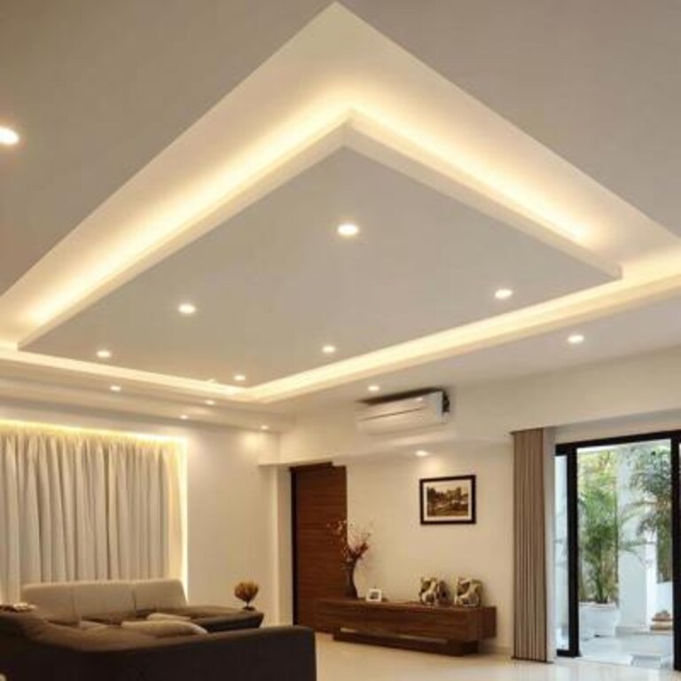 Rectangular Modern Gypsum Single Layer False Ceiling Design with Paint Finish Rectangular Modern Gypsum Single Layer False Ceiling Design with Paint Finish